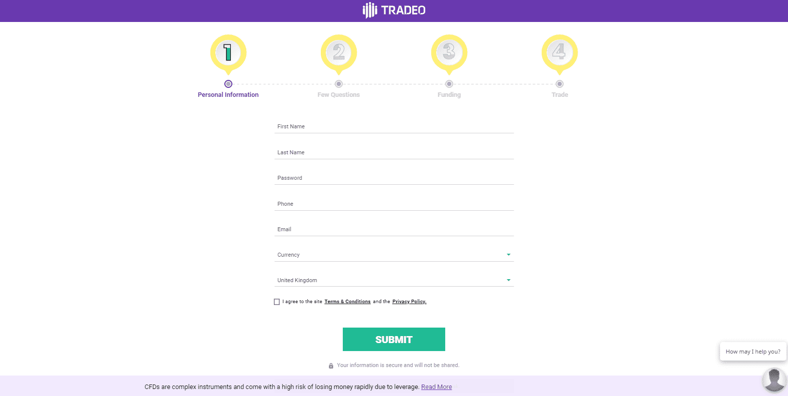 Tradeo Account Opening page Tradeo Account Opening page